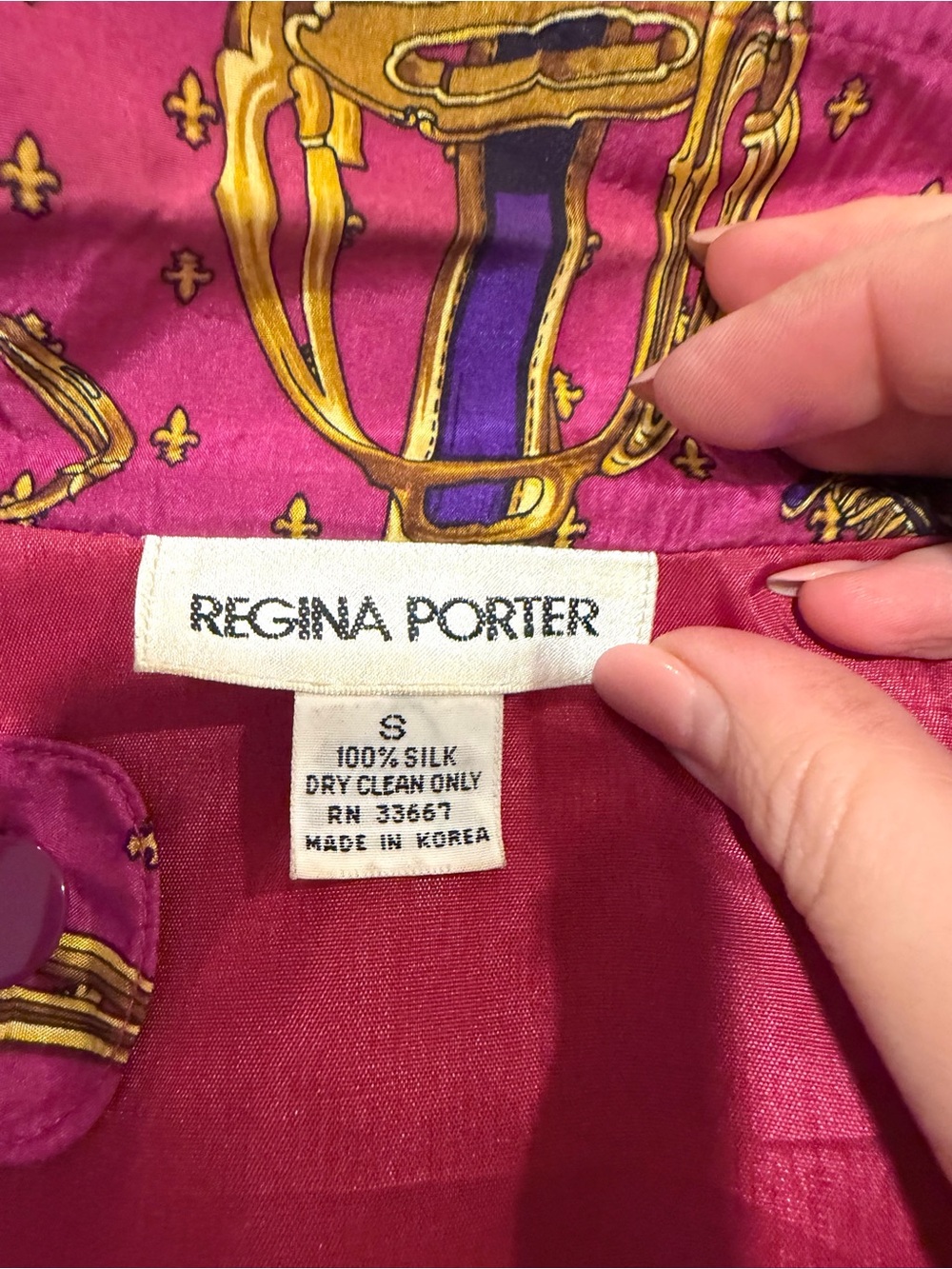 Vintage Regina Porter Women's Pink Purple Equestrian-Print Bomber Jacket Small - Picture 7 of 13